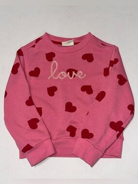 Scotch & Soda Girls XS Pink Long Sleeve Crewneck Sweatshirt Love Heart Print